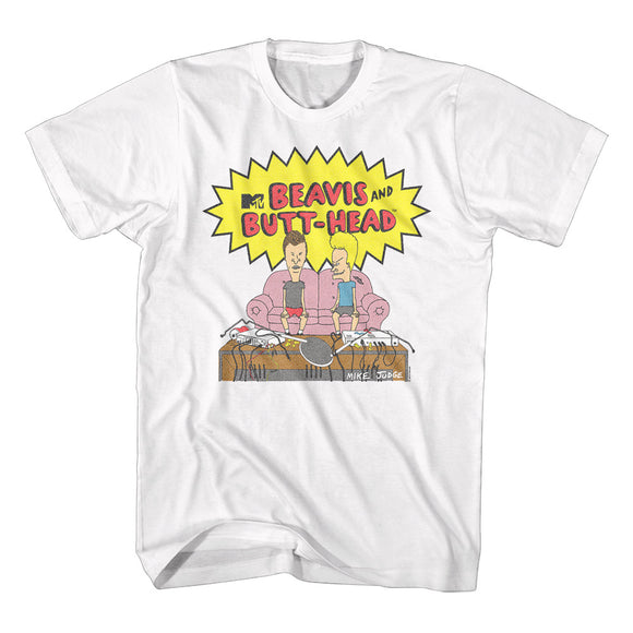 Beavis and Butthead Sitting on the Couch White T-shirt - Yoga Clothing for You