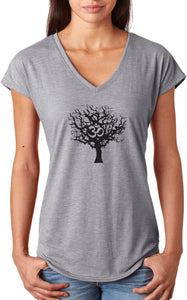 Black Tree of Life Triblend V-neck Yoga Tee Shirt - Yoga Clothing for You
