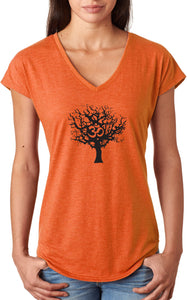 Black Tree of Life Triblend V-neck Yoga Tee Shirt - Yoga Clothing for You