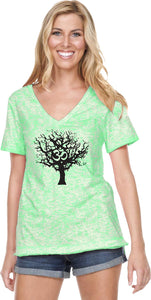 Black Tree of Life Burnout V-neck Yoga Tee Shirt - Yoga Clothing for You