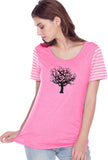 Black Tree of Life Striped Multi-Contrast Yoga Tee Shirt - Yoga Clothing for You