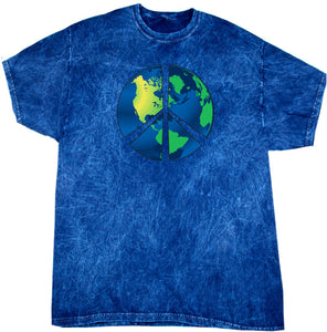 Peace Sign T-shirt Blue Earth Mineral Washed Tie Dye Tee - Yoga Clothing for You