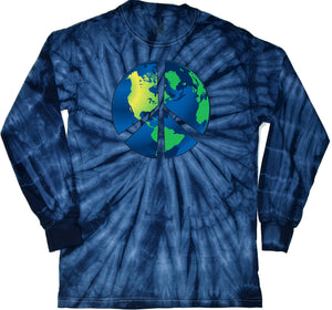 Peace Sign T-shirt Blue Earth Long Sleeve Tie Dye - Yoga Clothing for You