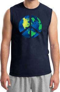Peace Sign T-shirt Blue Earth Muscle Tee - Yoga Clothing for You
