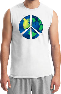 Peace Sign T-shirt Blue Earth Muscle Tee - Yoga Clothing for You