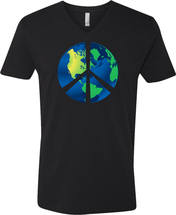 Peace Sign T-shirt Blue Earth V-Neck - Yoga Clothing for You