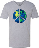 Peace Sign T-shirt Blue Earth V-Neck - Yoga Clothing for You