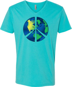 Peace Sign T-shirt Blue Earth V-Neck - Yoga Clothing for You