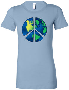 Ladies Peace Sign T-shirt Blue Earth Longer Length Tee - Yoga Clothing for You