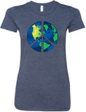 Ladies Peace Sign T-shirt Blue Earth Longer Length Tee - Yoga Clothing for You