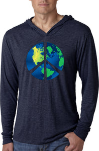 Peace Sign T-shirt Blue Earth Lightweight Hoodie - Yoga Clothing for You