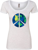 Ladies Peace Sign T-shirt Blue Earth Scoop Neck Shirt - Yoga Clothing for You