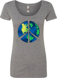 Ladies Peace Sign T-shirt Blue Earth Scoop Neck Shirt - Yoga Clothing for You