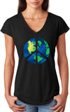 Ladies Peace Sign T-shirt Blue Earth Triblend V-Neck - Yoga Clothing for You