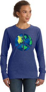 Ladies Peace Sign Sweatshirt Blue Earth - Yoga Clothing for You