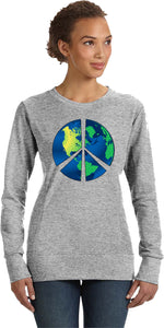 Ladies Peace Sign Sweatshirt Blue Earth - Yoga Clothing for You