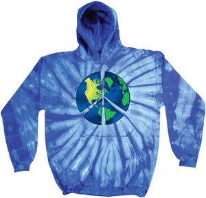 Peace Sign Hoodie Blue Earth Tie Dye Hoody - Yoga Clothing for You