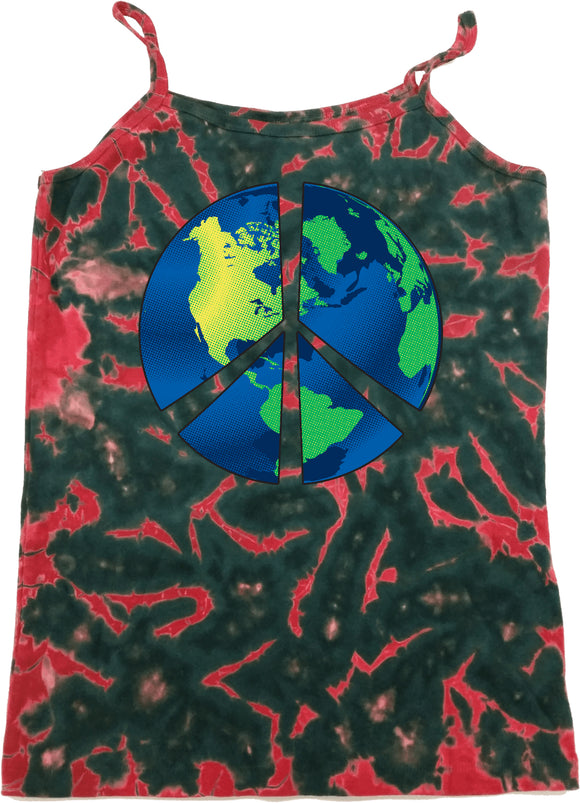 Ladies Peace Sign Tank Top Blue Earth Tie Dye Camisole - Yoga Clothing for You