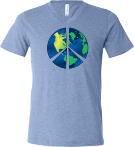 Peace Sign T-shirt Blue Earth Tri Blend V-Neck - Yoga Clothing for You