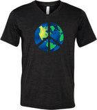 Peace Sign T-shirt Blue Earth Tri Blend V-Neck - Yoga Clothing for You