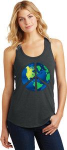 Ladies Peace Sign Tank Top Blue Earth Racerback Tanktop - Yoga Clothing for You