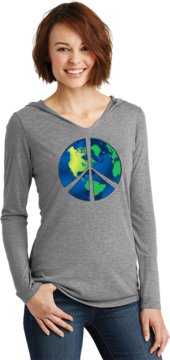 Ladies Peace Sign T-shirt Blue Earth Ladies Tri Blend Hoodie - Yoga Clothing for You