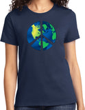 Ladies Peace Sign T-shirt Blue Earth Tee - Yoga Clothing for You