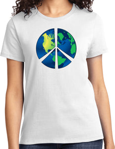 Ladies Peace Sign T-shirt Blue Earth Tee - Yoga Clothing for You