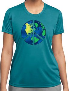 Ladies Peace Sign T-shirt Blue Earth Ladies Moisture Wicking Tee - Yoga Clothing for You