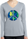 Ladies Peace Sign T-shirt Blue Earth Dry Wicking Long Sleeve - Yoga Clothing for You