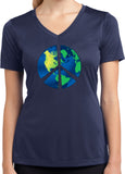 Ladies Peace Sign T-shirt Blue Earth Moisture Wicking V-Neck - Yoga Clothing for You