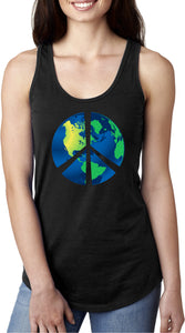 Ladies Peace Sign Tank Top Blue Earth Ideal Tanktop - Yoga Clothing for You