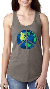 Ladies Peace Sign Tank Top Blue Earth Ideal Tanktop - Yoga Clothing for You