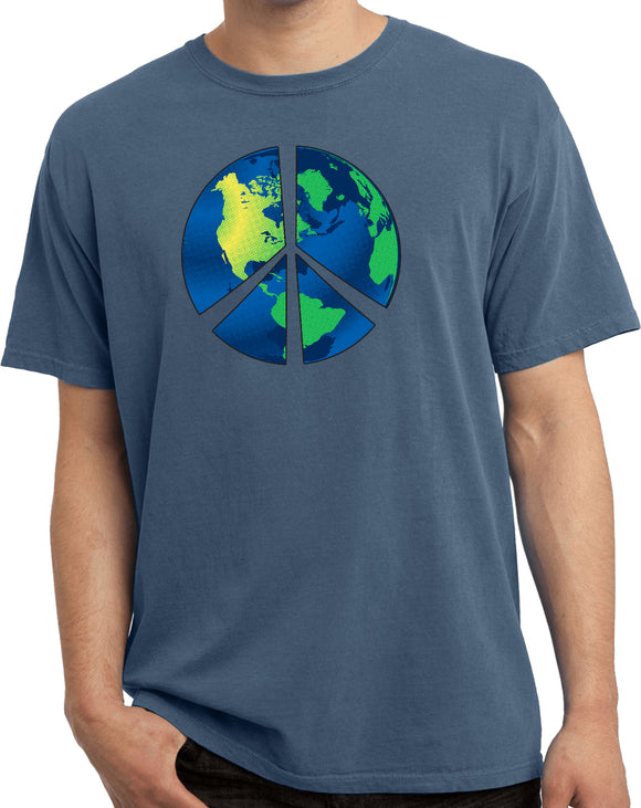 Peace Sign T-shirt Blue Earth Pigment Dyed Tee - Yoga Clothing for You