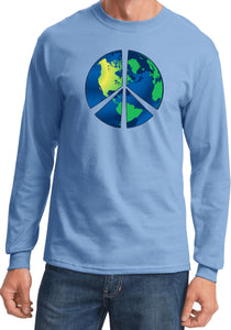 Peace Sign T-shirt Blue Earth Long Sleeve - Yoga Clothing for You