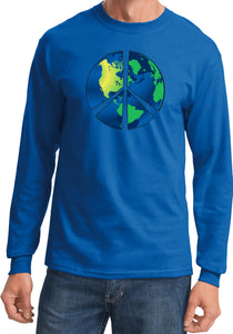 Peace Sign T-shirt Blue Earth Long Sleeve - Yoga Clothing for You