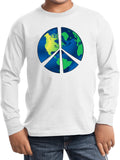 Kids Peace Sign T-shirt Blue Earth Youth Long Sleeve - Yoga Clothing for You