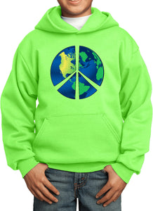 Kids Peace Sign Hoodie Blue Earth Youth Hoody - Yoga Clothing for You