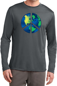 Peace Sign T-shirt Blue Earth Moisture Wicking Long Sleeve - Yoga Clothing for You