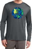 Peace Sign T-shirt Blue Earth Moisture Wicking Long Sleeve - Yoga Clothing for You