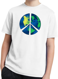 Kids Peace Sign T-shirt Blue Earth Youth Moisture Wicking Tee - Yoga Clothing for You