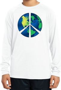 Kids Peace Sign T-shirt Blue Earth Youth Dry Wicking Long Sleeve - Yoga Clothing for You