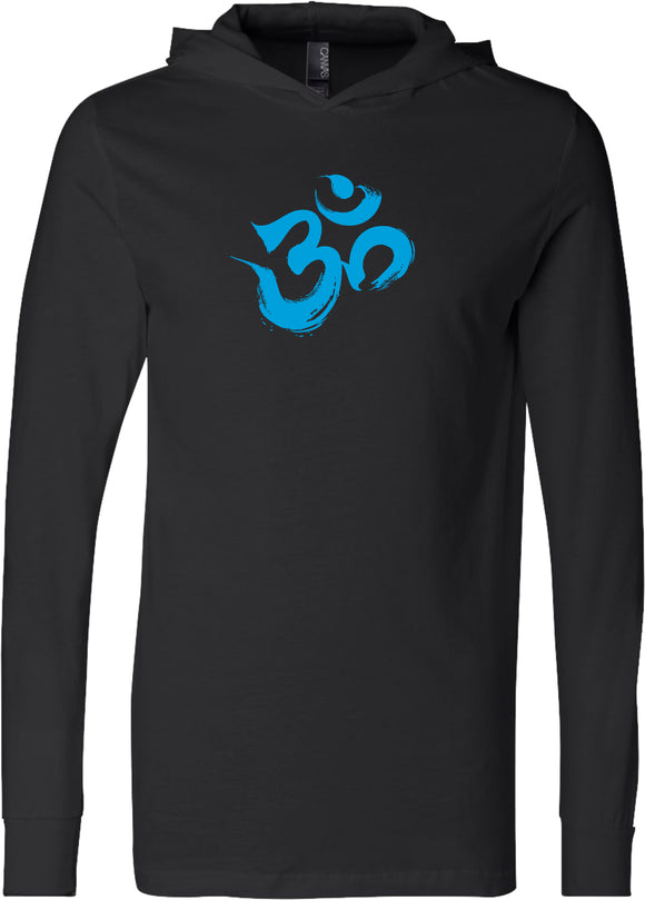 Aqua Brushstroke AUM Lightweight Yoga Hoodie Tee Shirt - Yoga Clothing for You