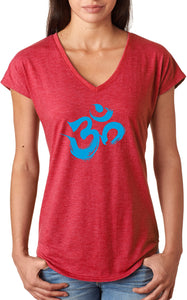 Aqua Brushstroke AUM Triblend V-neck Yoga Tee Shirt - Yoga Clothing for You