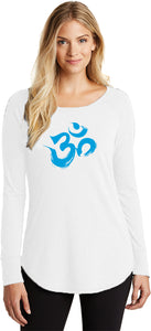Aqua Brushstroke AUM Triblend Long Sleeve Tunic Yoga Shirt - Yoga Clothing for You