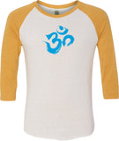 Aqua Brushstroke AUM Eco Raglan 3/4 Sleeve Yoga Tee Shirt - Yoga Clothing for You