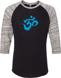Aqua Brushstroke AUM Eco Raglan 3/4 Sleeve Yoga Tee Shirt - Yoga Clothing for You