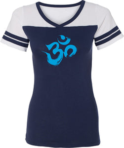 Aqua Brushstroke AUM Powder Puff Yoga Tee Shirt - Yoga Clothing for You