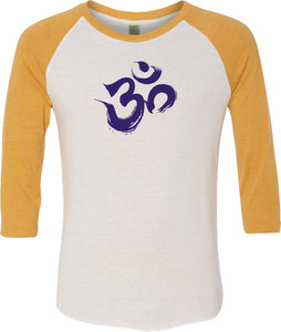 Purple Brushstroke AUM Eco Raglan 3/4 Sleeve Yoga Tee - Yoga Clothing for You