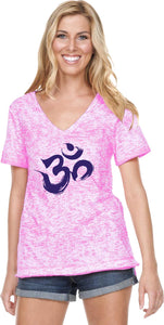Purple Brushstroke AUM Burnout V-neck Yoga Tee Shirt - Yoga Clothing for You